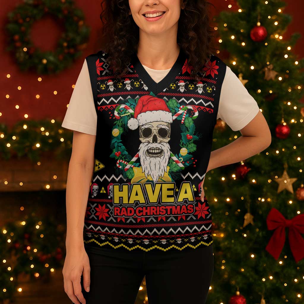 Skull Have A Rad Christmas Knitted V-Neck Vest Xmas Holiday Patterns - Wonder Print Shop