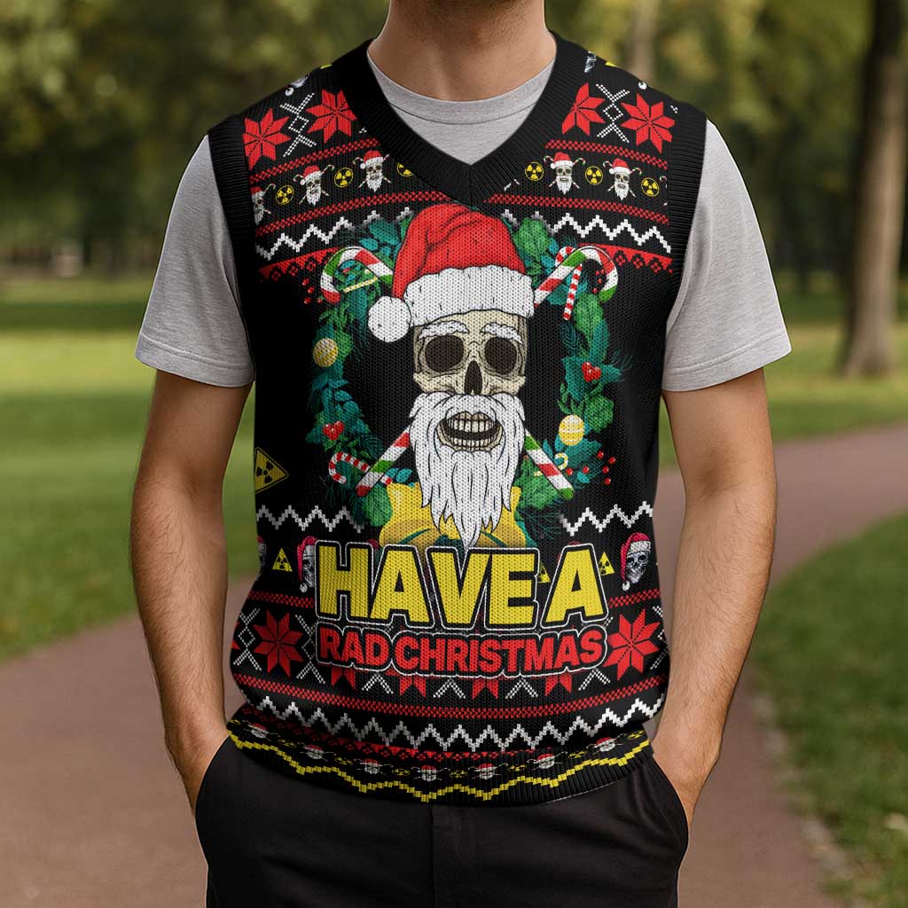 Skull Have A Rad Christmas Knitted V-Neck Vest Xmas Holiday Patterns - Wonder Print Shop