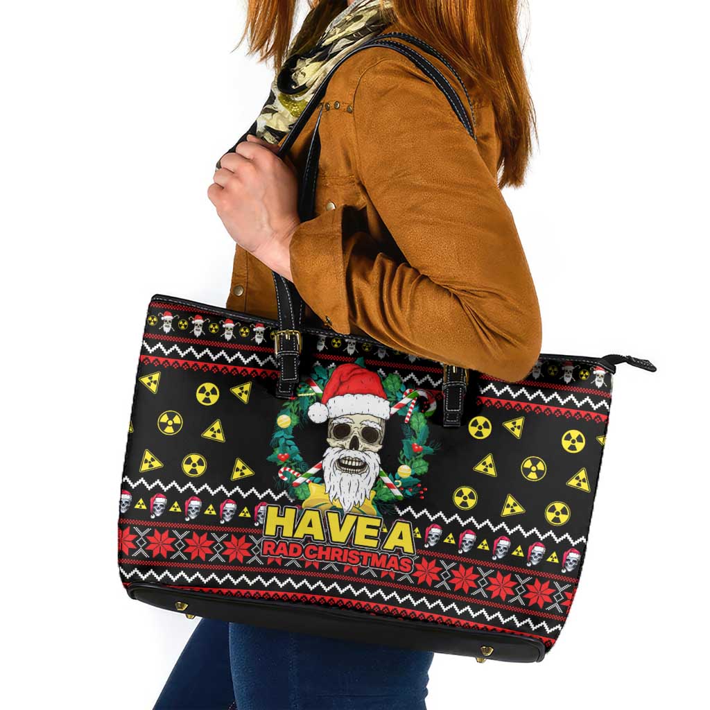 Skull Have A Rad Christmas Leather Tote Bag Xmas Holiday Patterns - Wonder Print Shop