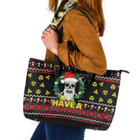 Skull Have A Rad Christmas Leather Tote Bag Xmas Holiday Patterns - Wonder Print Shop