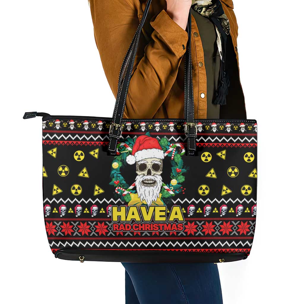 Skull Have A Rad Christmas Leather Tote Bag Xmas Holiday Patterns - Wonder Print Shop