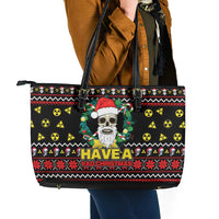 Skull Have A Rad Christmas Leather Tote Bag Xmas Holiday Patterns - Wonder Print Shop