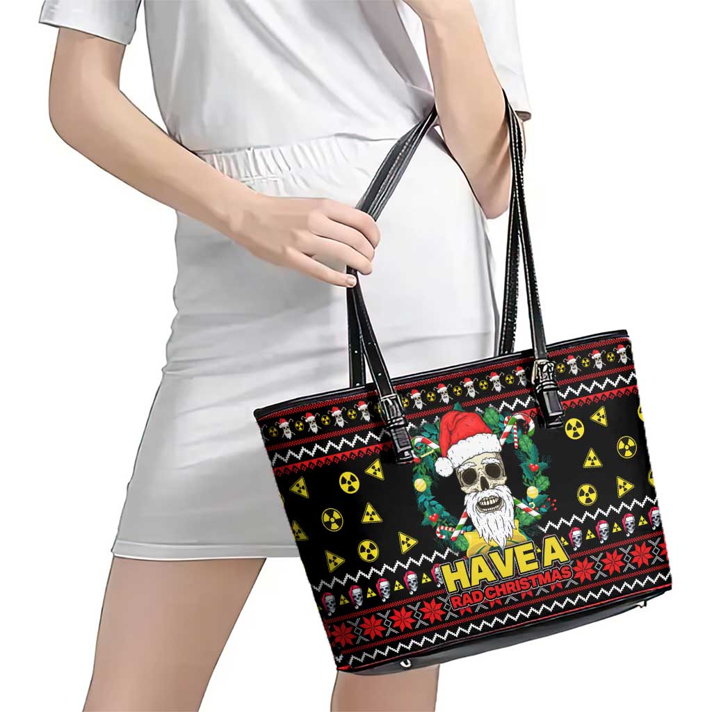 Skull Have A Rad Christmas Leather Tote Bag Xmas Holiday Patterns - Wonder Print Shop