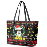 Skull Have A Rad Christmas Leather Tote Bag Xmas Holiday Patterns - Wonder Print Shop