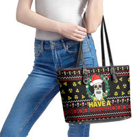 Skull Have A Rad Christmas Leather Tote Bag Xmas Holiday Patterns - Wonder Print Shop