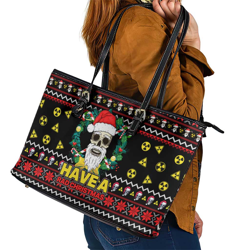 Skull Have A Rad Christmas Leather Tote Bag Xmas Holiday Patterns - Wonder Print Shop