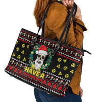 Skull Have A Rad Christmas Leather Tote Bag Xmas Holiday Patterns - Wonder Print Shop