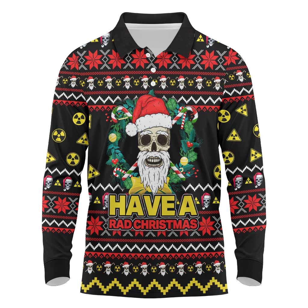 Skull Have A Rad Christmas Long Sleeve Polo Shirt Xmas Holiday Patterns - Wonder Print Shop
