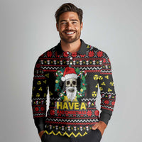 Skull Have A Rad Christmas Long Sleeve Polo Shirt Xmas Holiday Patterns - Wonder Print Shop
