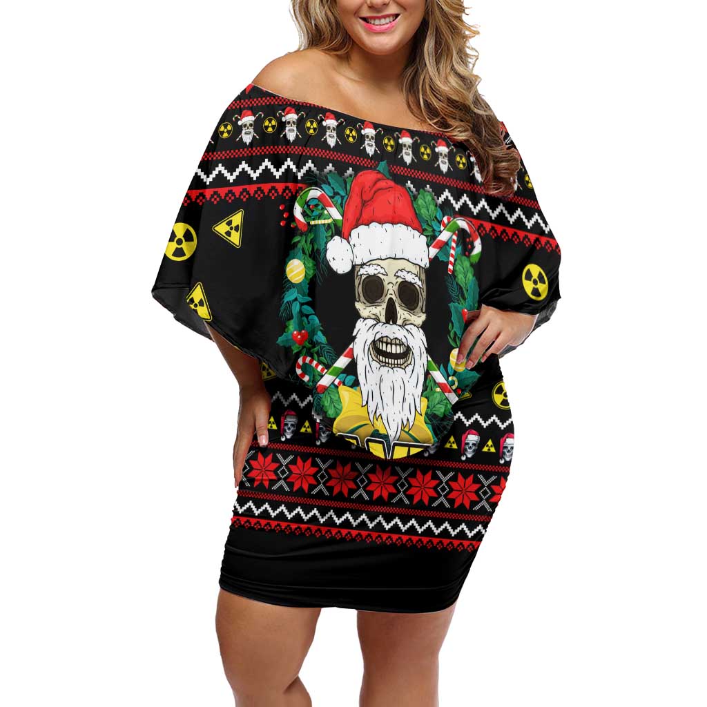 Skull Have A Rad Christmas Off Shoulder Short Dress Xmas Holiday Patterns - Wonder Print Shop