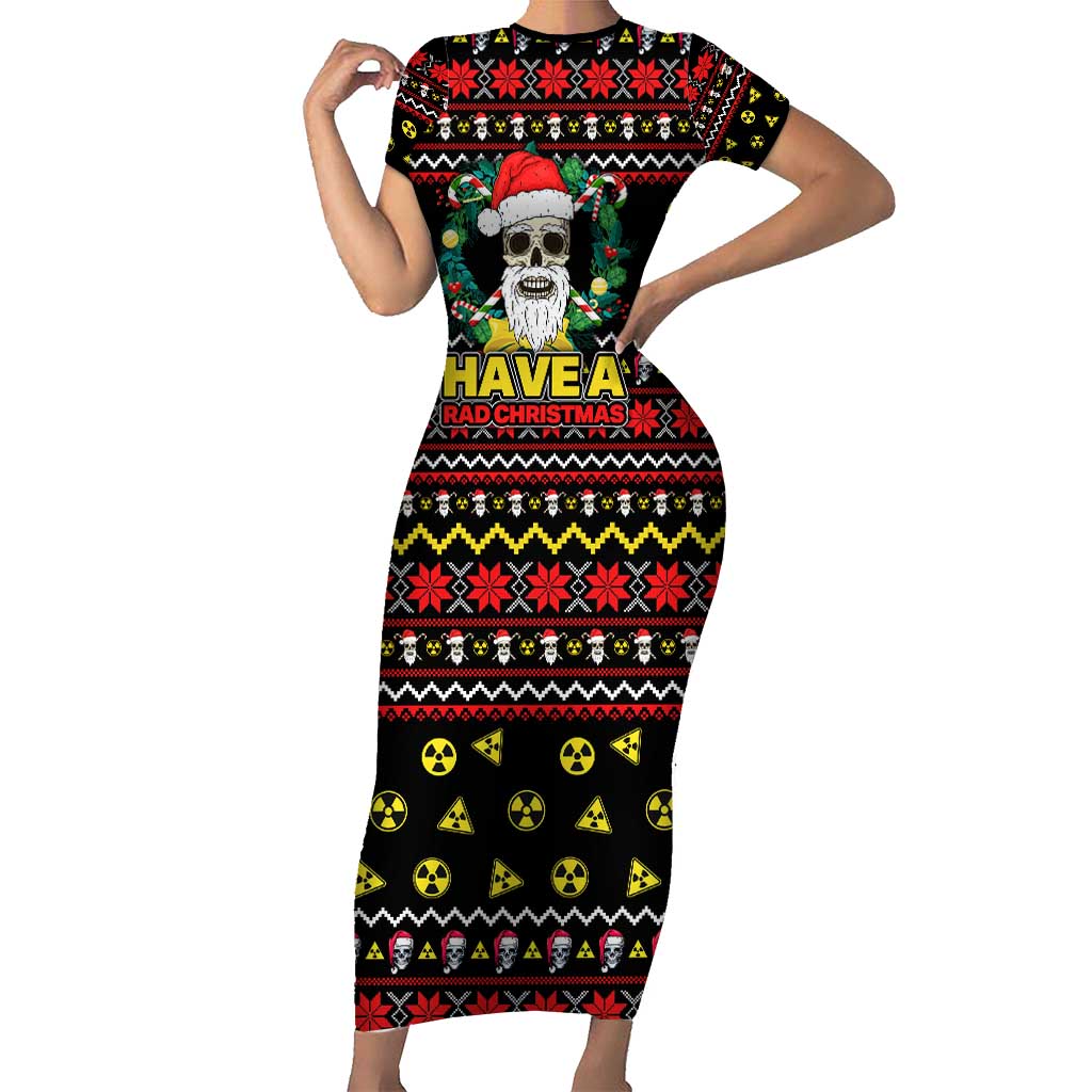 Skull Have A Rad Christmas Short Sleeve Bodycon Dress Xmas Holiday Patterns - Wonder Print Shop