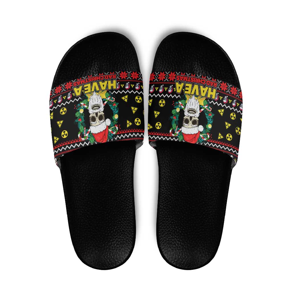 Skull Have A Rad Christmas Slide Sandals Xmas Holiday Patterns - Wonder Print Shop