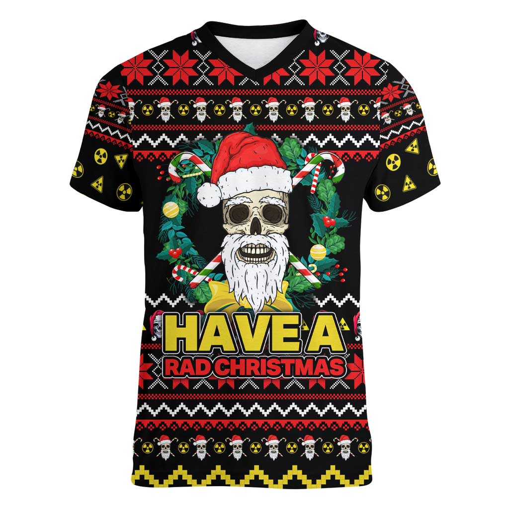 Skull Have A Rad Christmas Women V-Neck T-Shirt Xmas Holiday Patterns - Wonder Print Shop