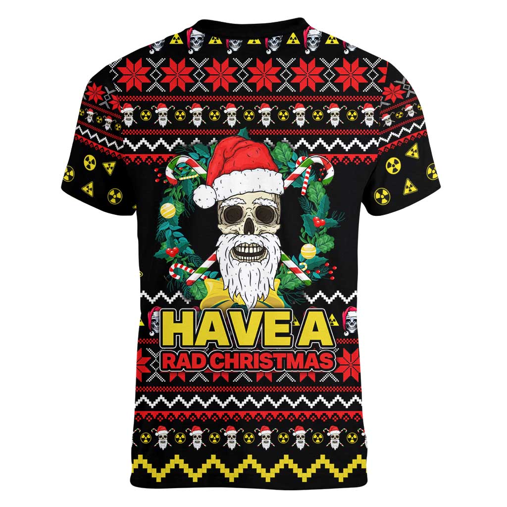 Skull Have A Rad Christmas Women V-Neck T-Shirt Xmas Holiday Patterns - Wonder Print Shop