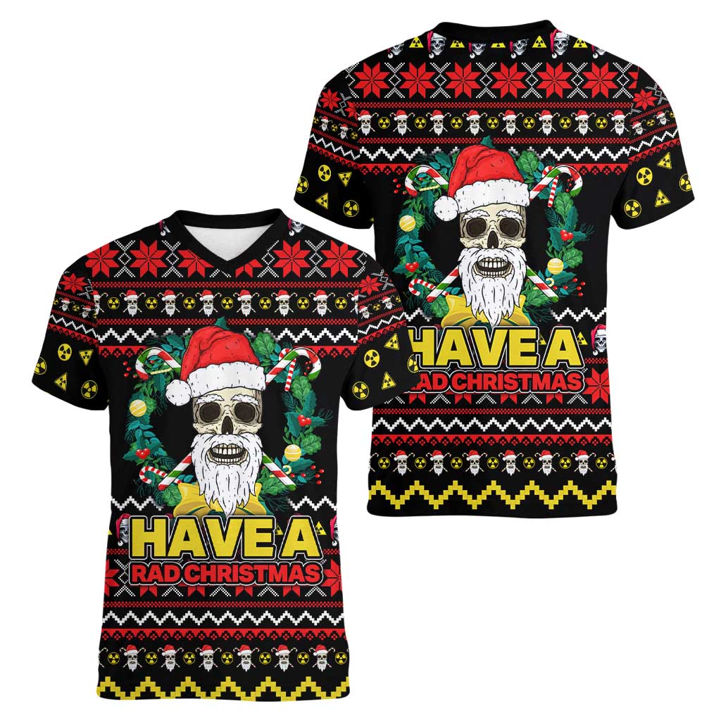 Skull Have A Rad Christmas Women V-Neck T-Shirt Xmas Holiday Patterns - Wonder Print Shop