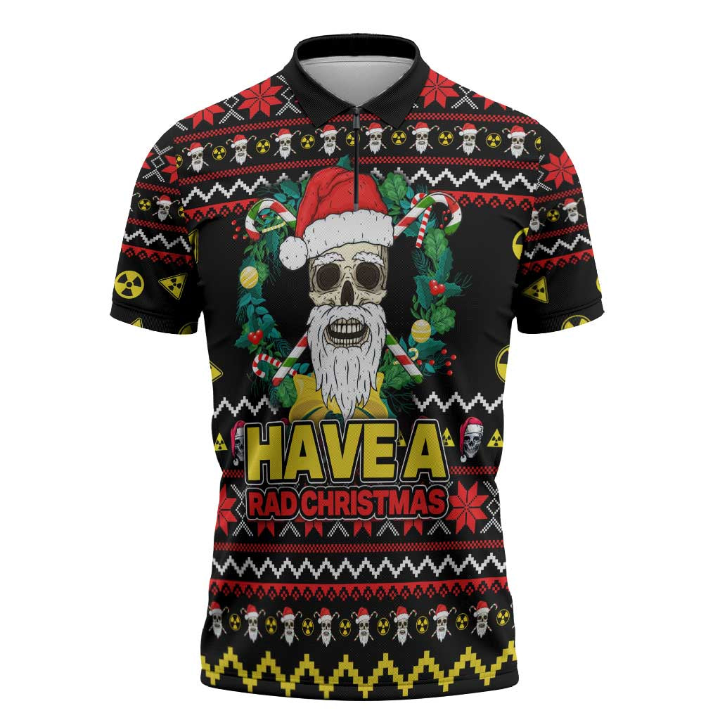Skull Have A Rad Christmas Zipper Polo Shirt Xmas Holiday Patterns - Wonder Print Shop
