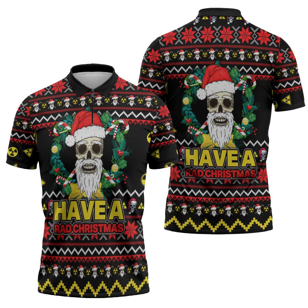 Skull Have A Rad Christmas Zipper Polo Shirt Xmas Holiday Patterns - Wonder Print Shop