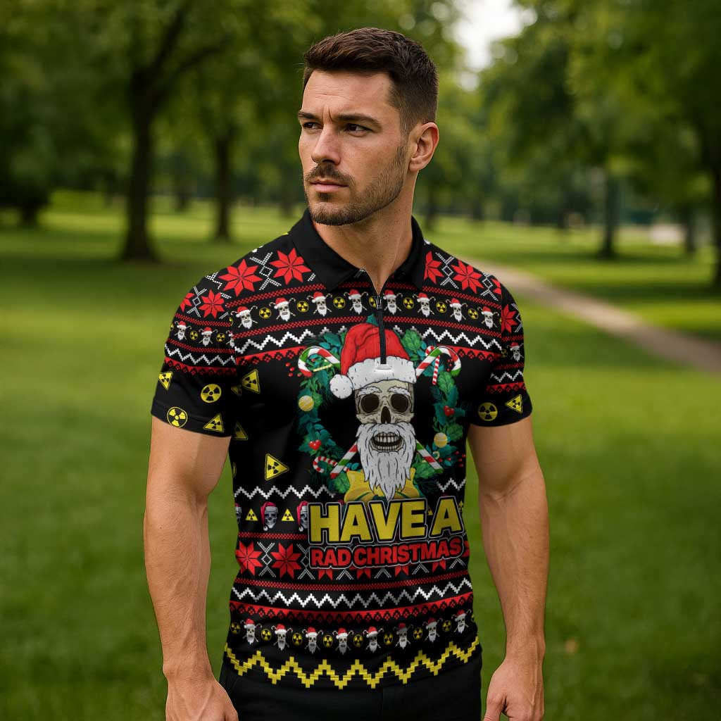 Skull Have A Rad Christmas Zipper Polo Shirt Xmas Holiday Patterns - Wonder Print Shop