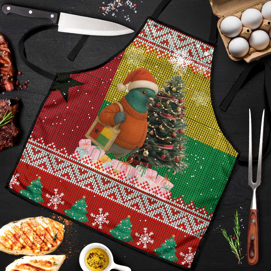 Guinea Bissau Christmas Apron with Santa Penguin Christmas Tree and Red Green Yellow Snowflake - Wonder Print Shop