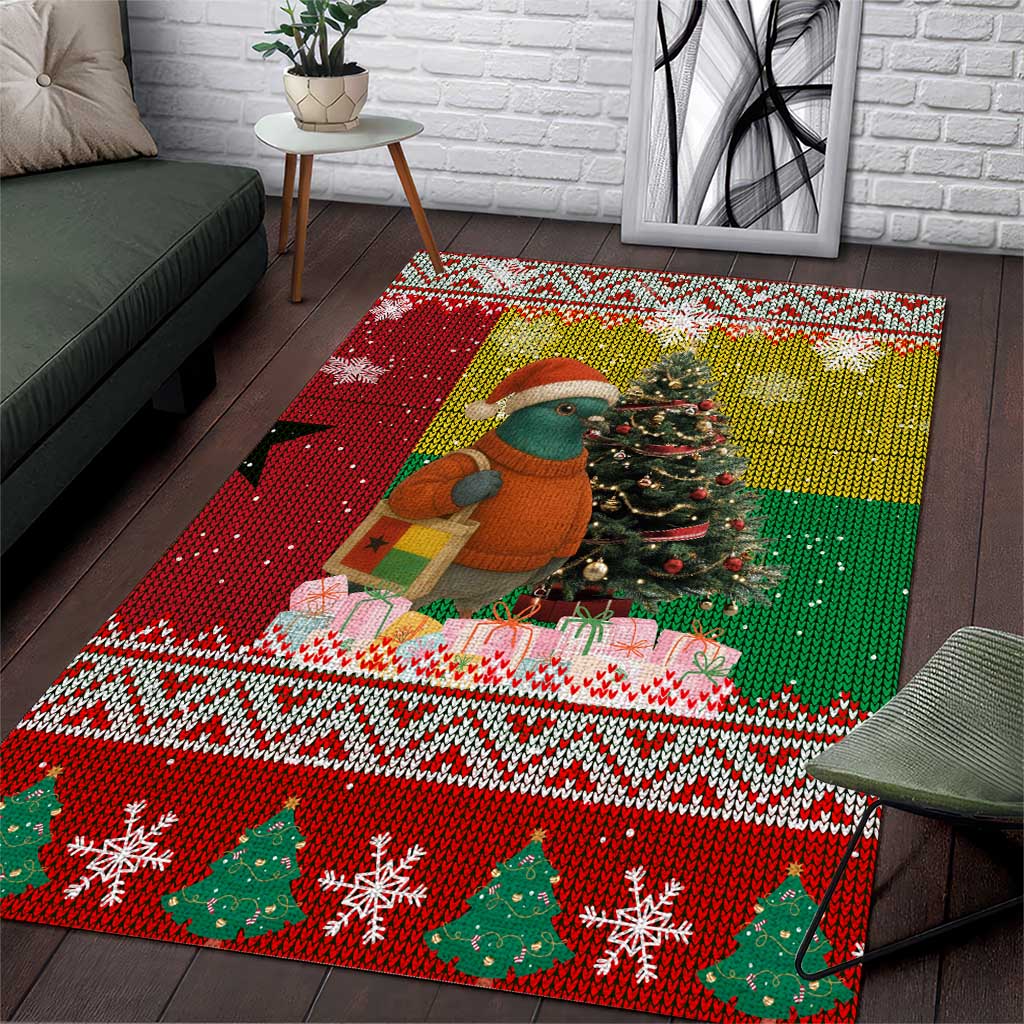 Guinea Bissau Christmas Area Rug with Santa Penguin Christmas Tree and Red Green Yellow Snowflake - Wonder Print Shop
