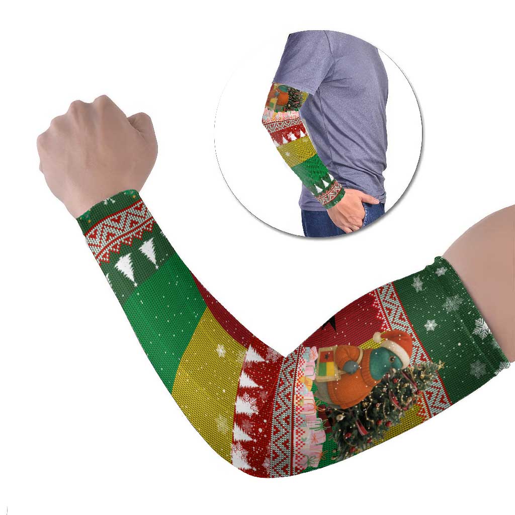 Guinea Bissau Christmas Arm Sleeves with Santa Penguin Christmas Tree and Red Green Yellow Snowflake - Wonder Print Shop