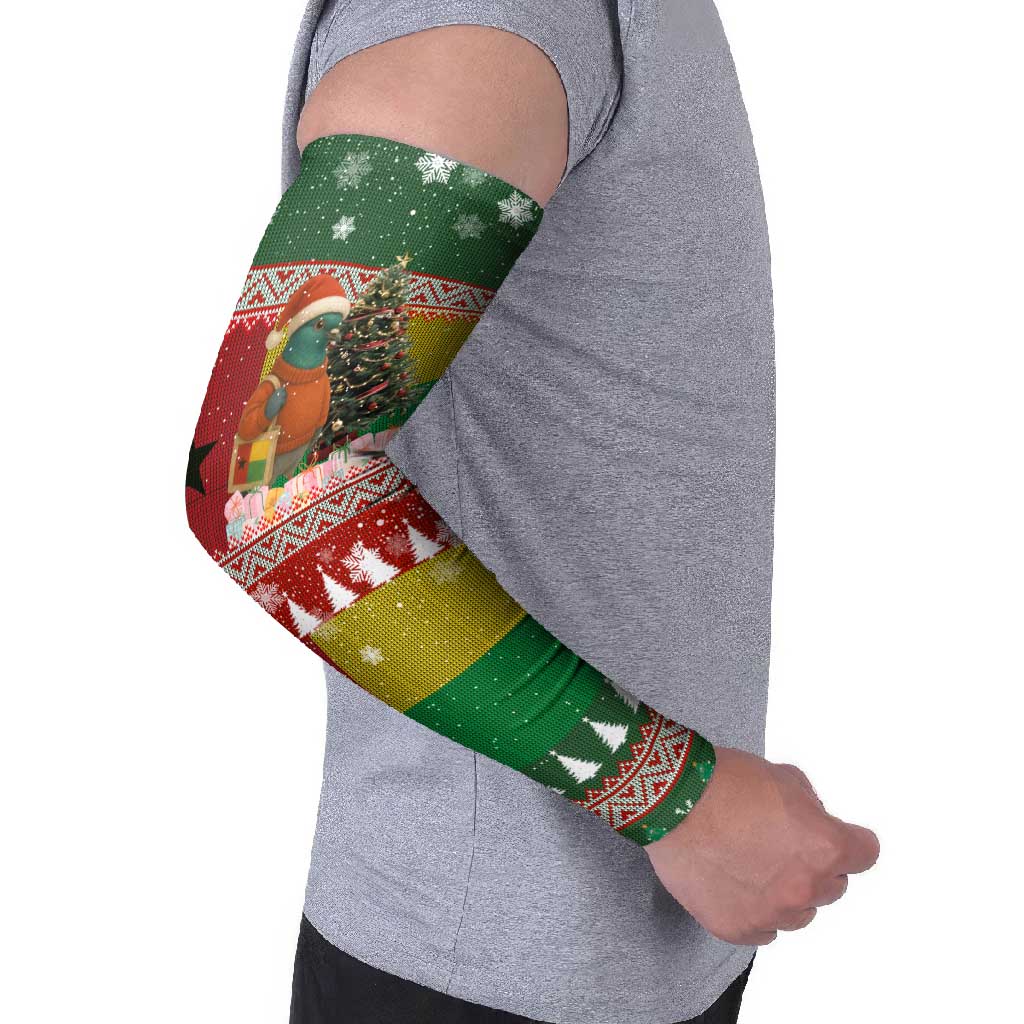 Guinea Bissau Christmas Arm Sleeves with Santa Penguin Christmas Tree and Red Green Yellow Snowflake - Wonder Print Shop