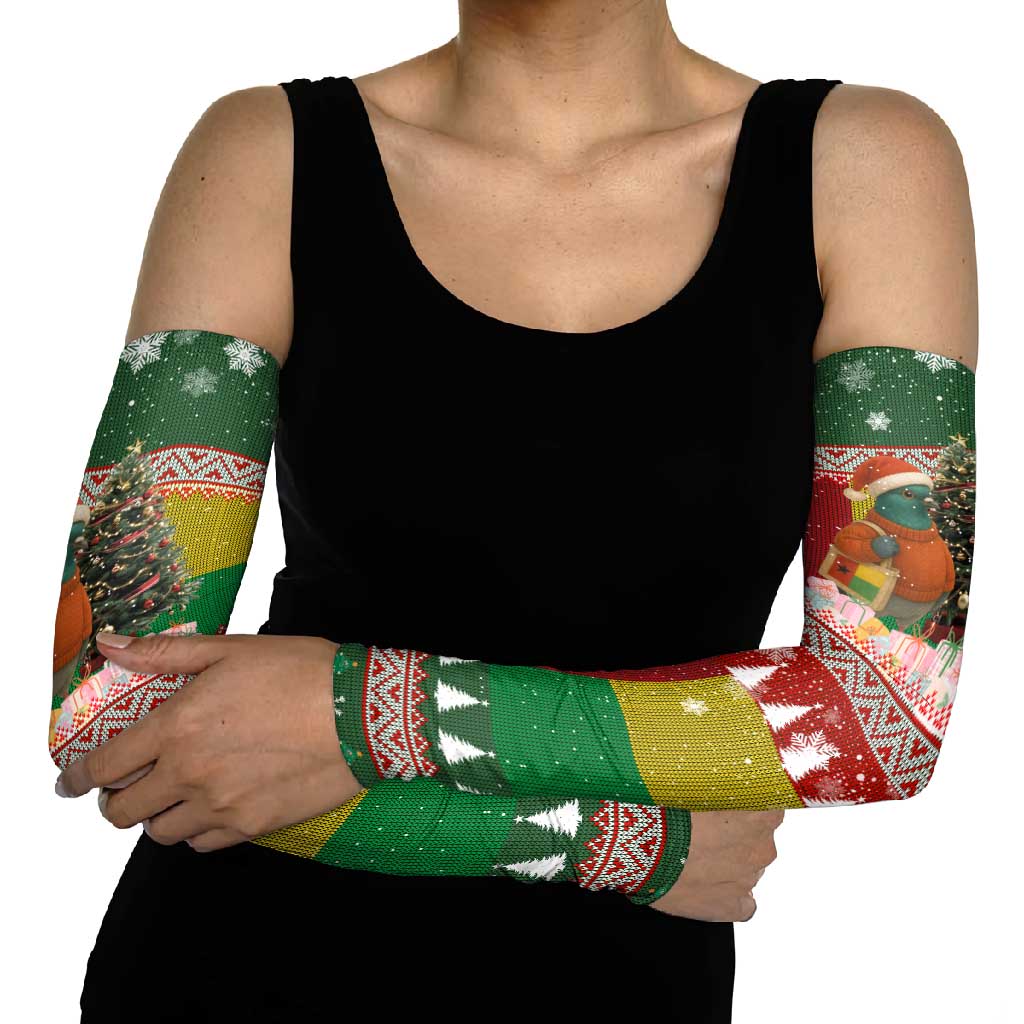 Guinea Bissau Christmas Arm Sleeves with Santa Penguin Christmas Tree and Red Green Yellow Snowflake - Wonder Print Shop