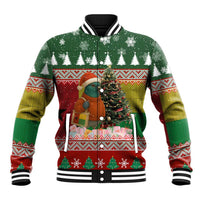 Guinea Bissau Christmas Baseball Jacket with Santa Penguin Christmas Tree and Red Green Yellow Snowflake - Wonder Print Shop