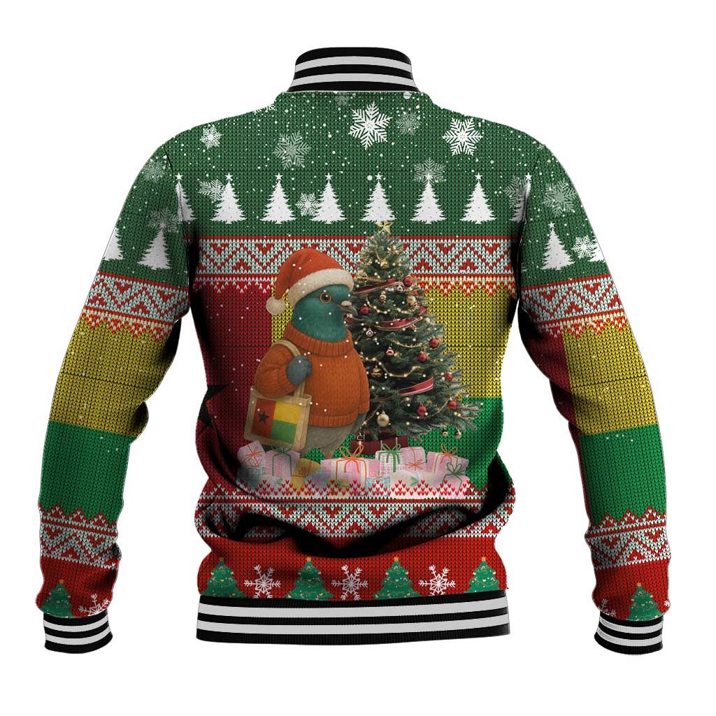 Guinea Bissau Christmas Baseball Jacket with Santa Penguin Christmas Tree and Red Green Yellow Snowflake - Wonder Print Shop
