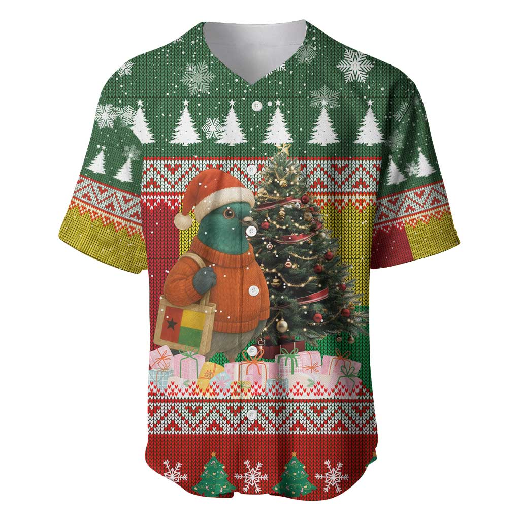 Guinea Bissau Christmas Baseball Jersey with Santa Penguin Christmas Tree and Red Green Yellow Snowflake - Wonder Print Shop