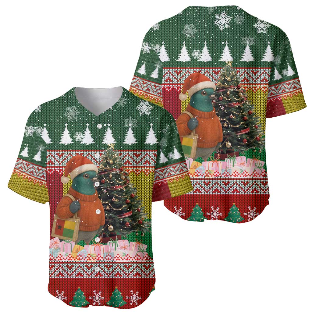 Guinea Bissau Christmas Baseball Jersey with Santa Penguin Christmas Tree and Red Green Yellow Snowflake - Wonder Print Shop