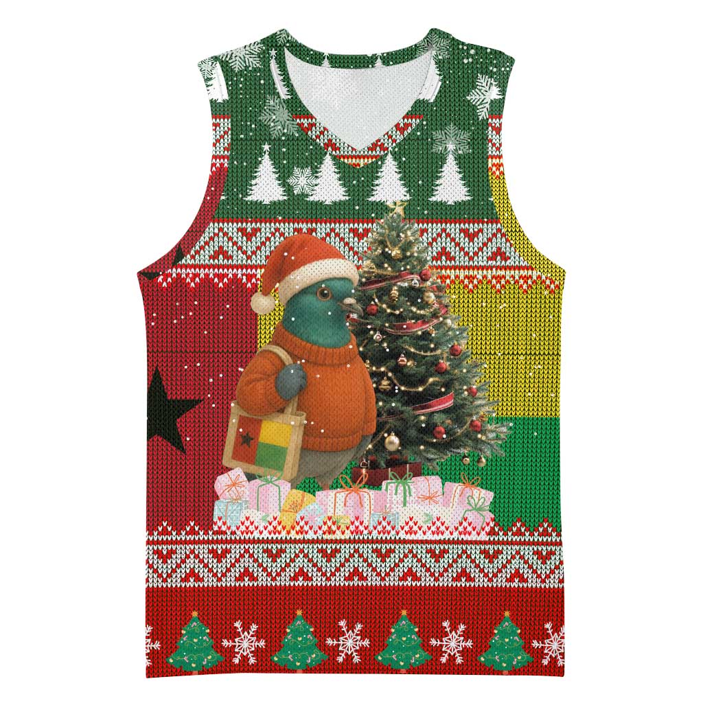 Guinea Bissau Christmas Basketball Jersey with Santa Penguin Christmas Tree and Red Green Yellow Snowflake - Wonder Print Shop