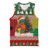 Guinea Bissau Christmas Basketball Jersey with Santa Penguin Christmas Tree and Red Green Yellow Snowflake - Wonder Print Shop