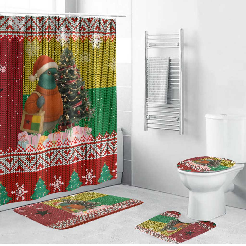 Guinea Bissau Christmas Bathroom Set with Santa Penguin Christmas Tree and Red Green Yellow Snowflake - Wonder Print Shop