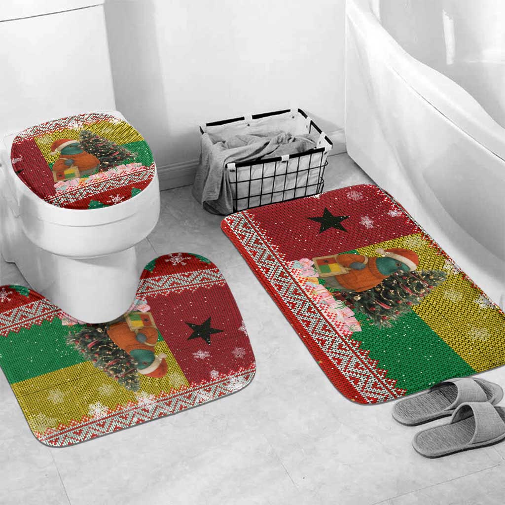 Guinea Bissau Christmas Bathroom Set with Santa Penguin Christmas Tree and Red Green Yellow Snowflake - Wonder Print Shop