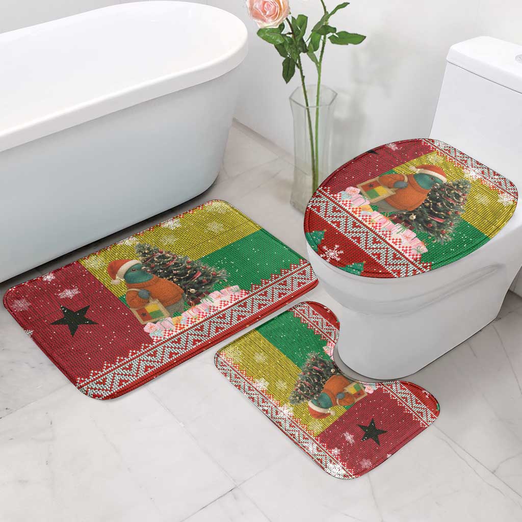Guinea Bissau Christmas Bathroom Set with Santa Penguin Christmas Tree and Red Green Yellow Snowflake - Wonder Print Shop
