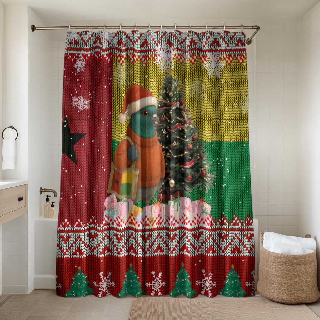 Guinea Bissau Christmas Bathroom Set with Santa Penguin Christmas Tree and Red Green Yellow Snowflake - Wonder Print Shop