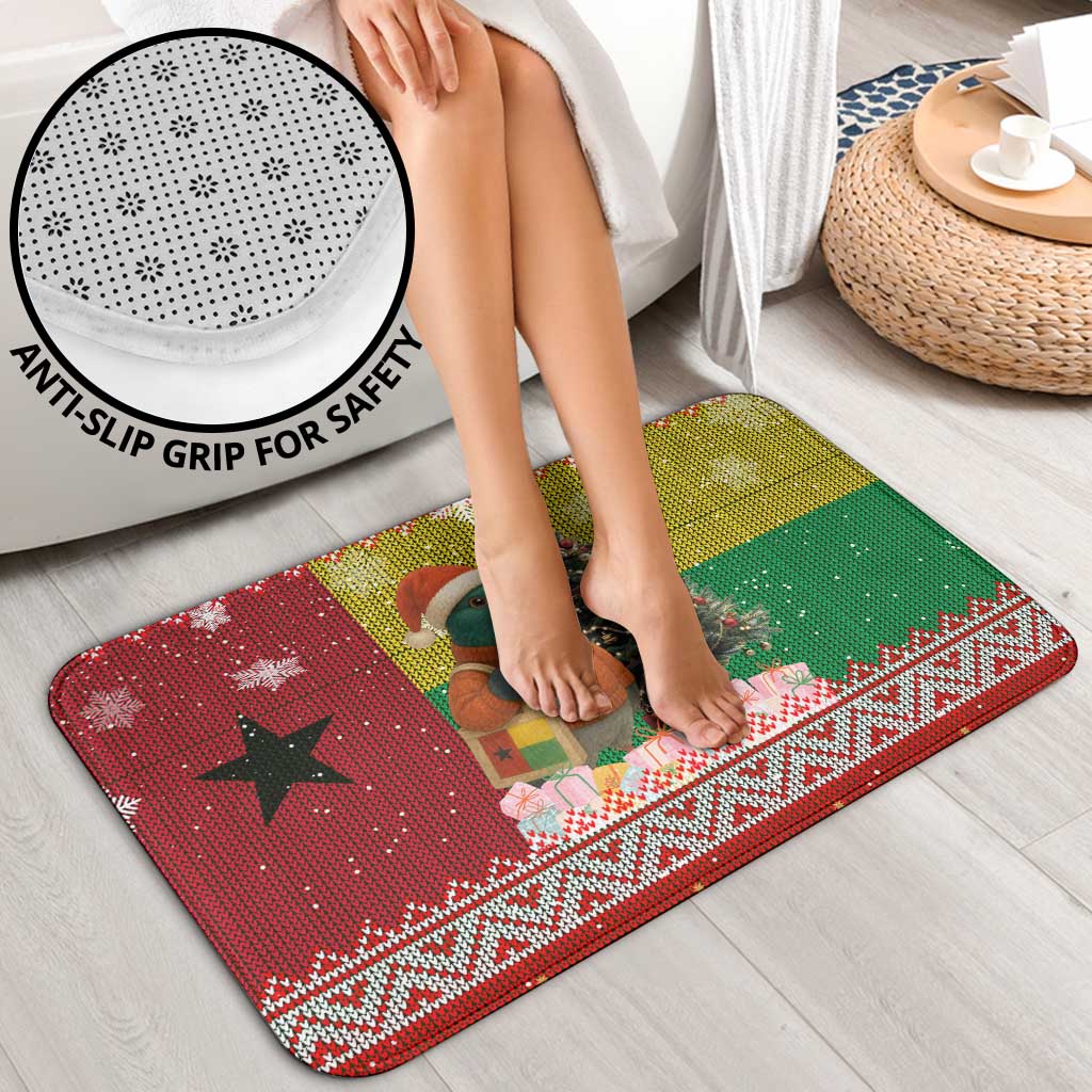 Guinea Bissau Christmas Bathroom Set with Santa Penguin Christmas Tree and Red Green Yellow Snowflake - Wonder Print Shop