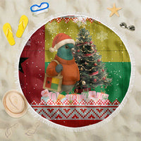 Guinea Bissau Christmas Beach Blanket with Santa Penguin Christmas Tree and Red Green Yellow Snowflake - Wonder Print Shop