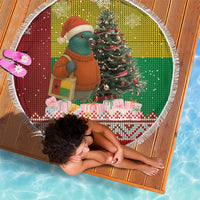 Guinea Bissau Christmas Beach Blanket with Santa Penguin Christmas Tree and Red Green Yellow Snowflake - Wonder Print Shop