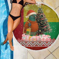 Guinea Bissau Christmas Beach Blanket with Santa Penguin Christmas Tree and Red Green Yellow Snowflake - Wonder Print Shop