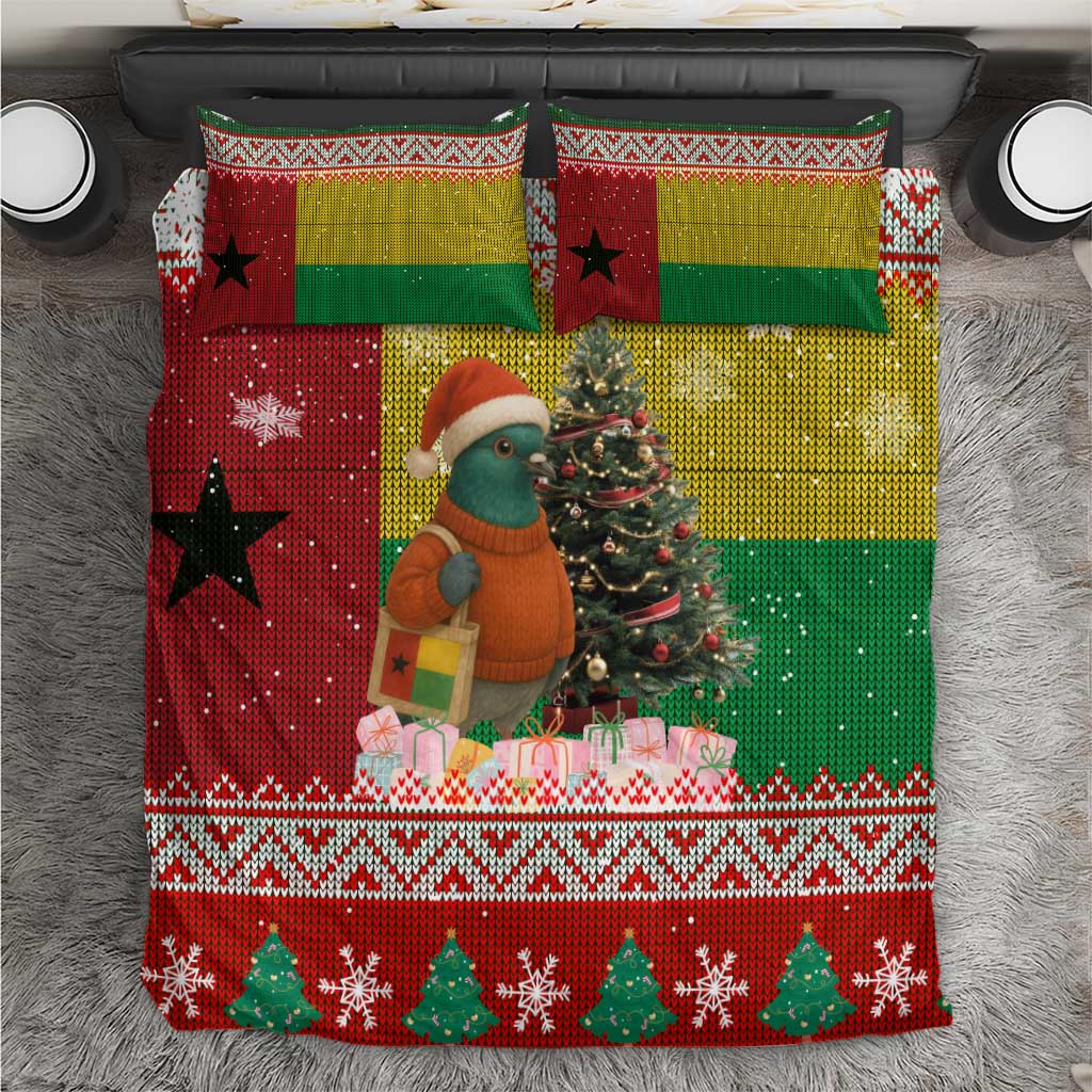 Guinea Bissau Christmas Bedding Set with Santa Penguin Christmas Tree and Red Green Yellow Snowflake - Wonder Print Shop