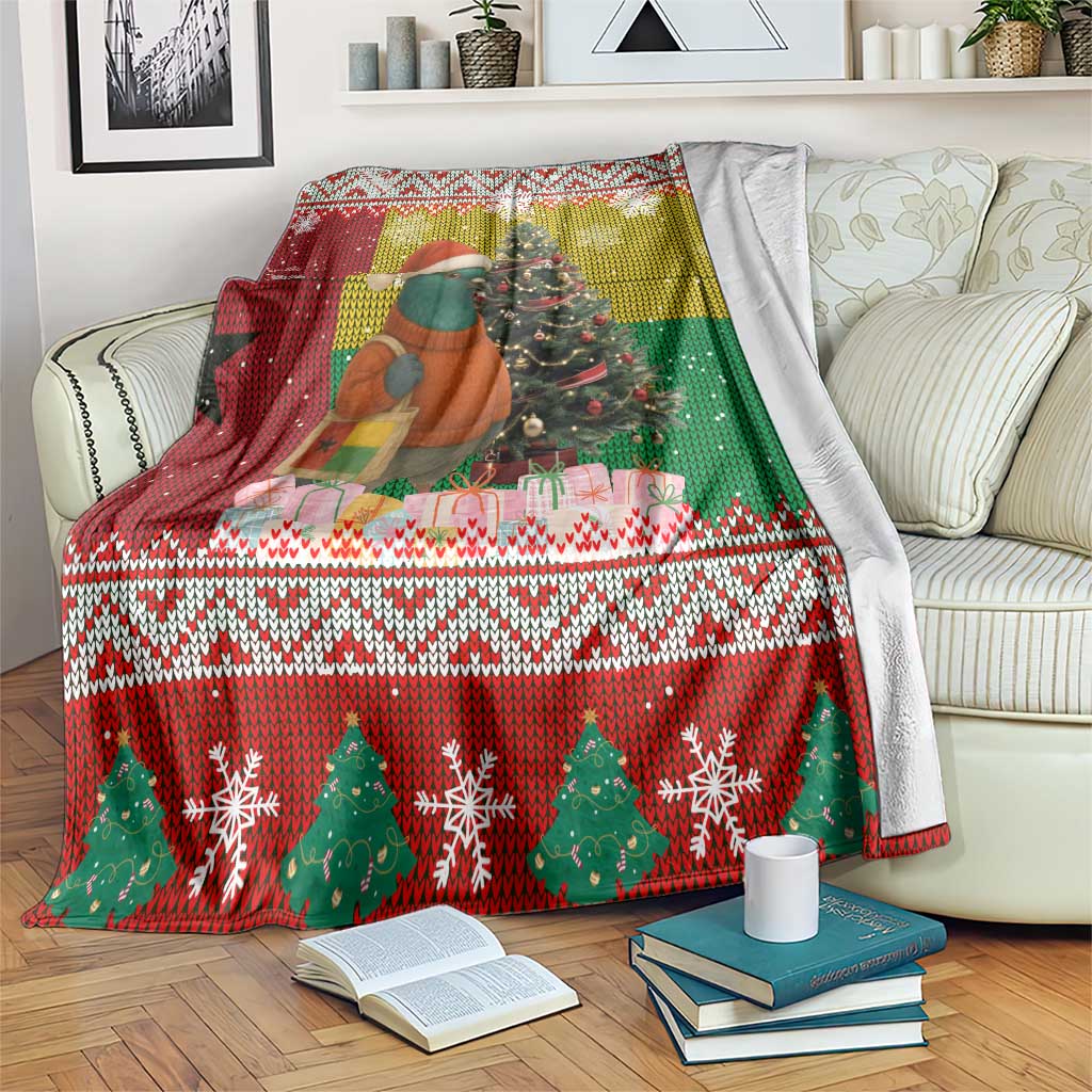 Guinea Bissau Christmas Blanket with Santa Penguin Christmas Tree and Red Green Yellow Snowflake - Wonder Print Shop