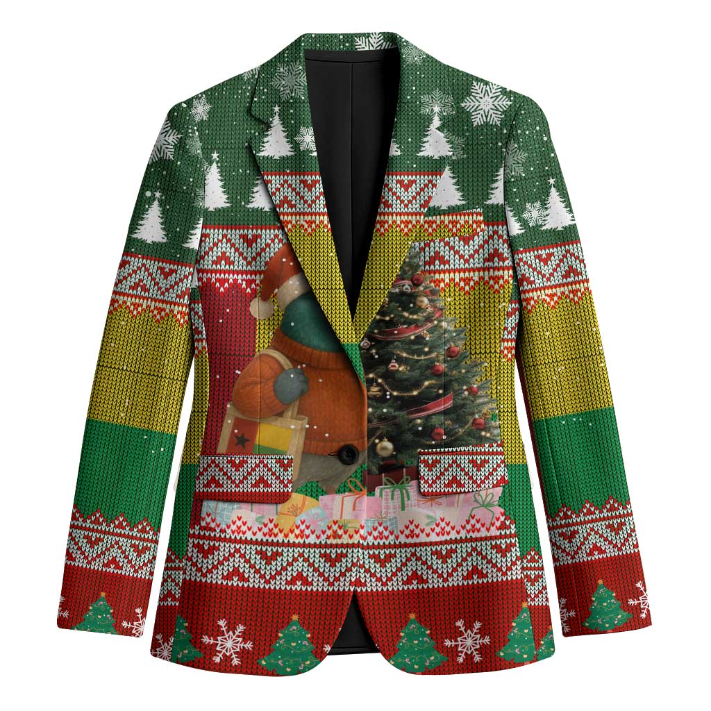 Guinea Bissau Christmas Blazer with Santa Penguin Christmas Tree and Red Green Yellow Snowflake - Wonder Print Shop
