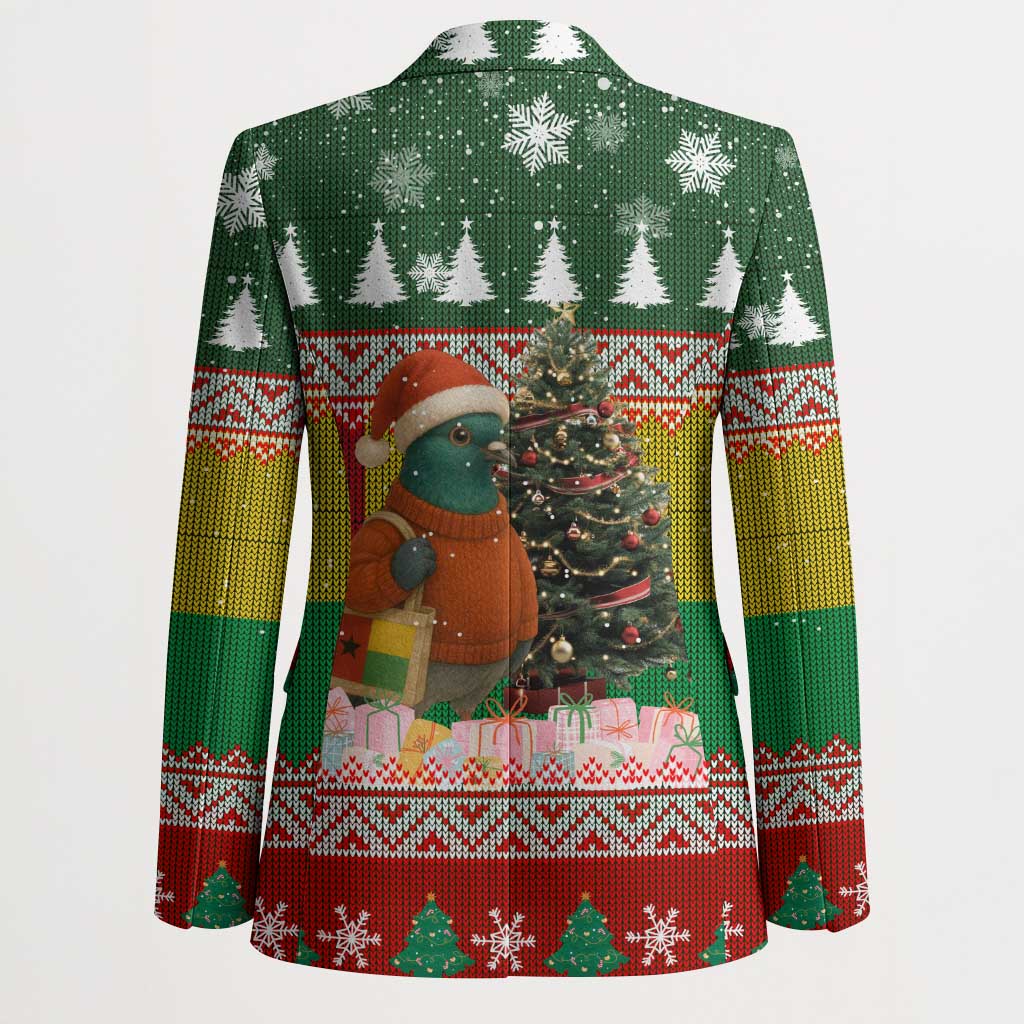 Guinea Bissau Christmas Blazer with Santa Penguin Christmas Tree and Red Green Yellow Snowflake - Wonder Print Shop