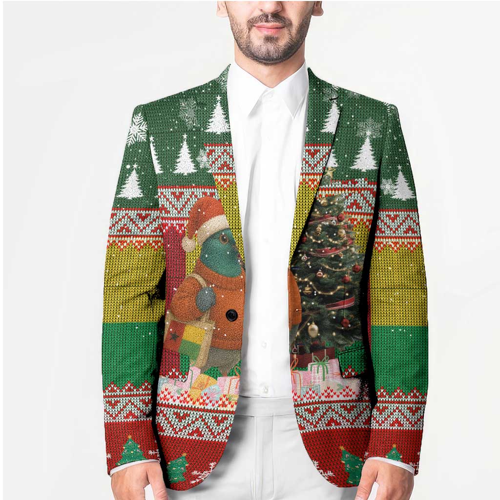 Guinea Bissau Christmas Blazer with Santa Penguin Christmas Tree and Red Green Yellow Snowflake - Wonder Print Shop
