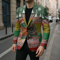 Guinea Bissau Christmas Blazer with Santa Penguin Christmas Tree and Red Green Yellow Snowflake - Wonder Print Shop