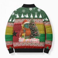 Guinea Bissau Christmas Bomber Puffer Jacket with Santa Penguin Christmas Tree and Red Green Yellow Snowflake - Wonder Print Shop