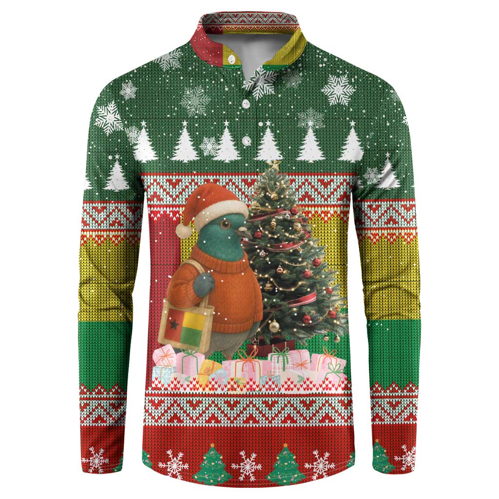 Guinea Bissau Christmas Button Sweatshirt with Santa Penguin Christmas Tree and Red Green Yellow Snowflake - Wonder Print Shop