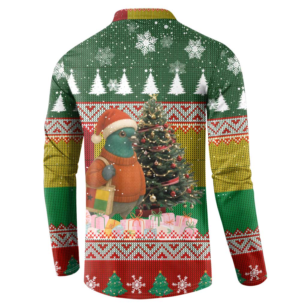 Guinea Bissau Christmas Button Sweatshirt with Santa Penguin Christmas Tree and Red Green Yellow Snowflake - Wonder Print Shop